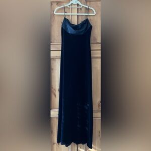 PHOEBE Black Velvet Slip Dress Satin Cowl Neck 90s Y2K Formal Evening Size 8